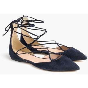 J Crew Suede Lace Up Flats Navy Size 8